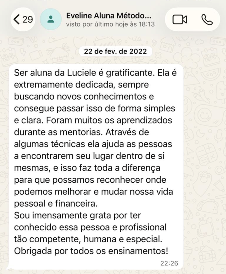 Depoimento de aluna da Luciele Peranconi
